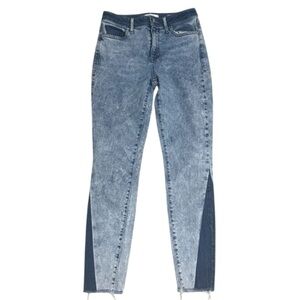 GUESS Acid Wash Two Tone 1981 Skinny Blue Denim Jeans Sz 28 Mid Rise Fray Ankle